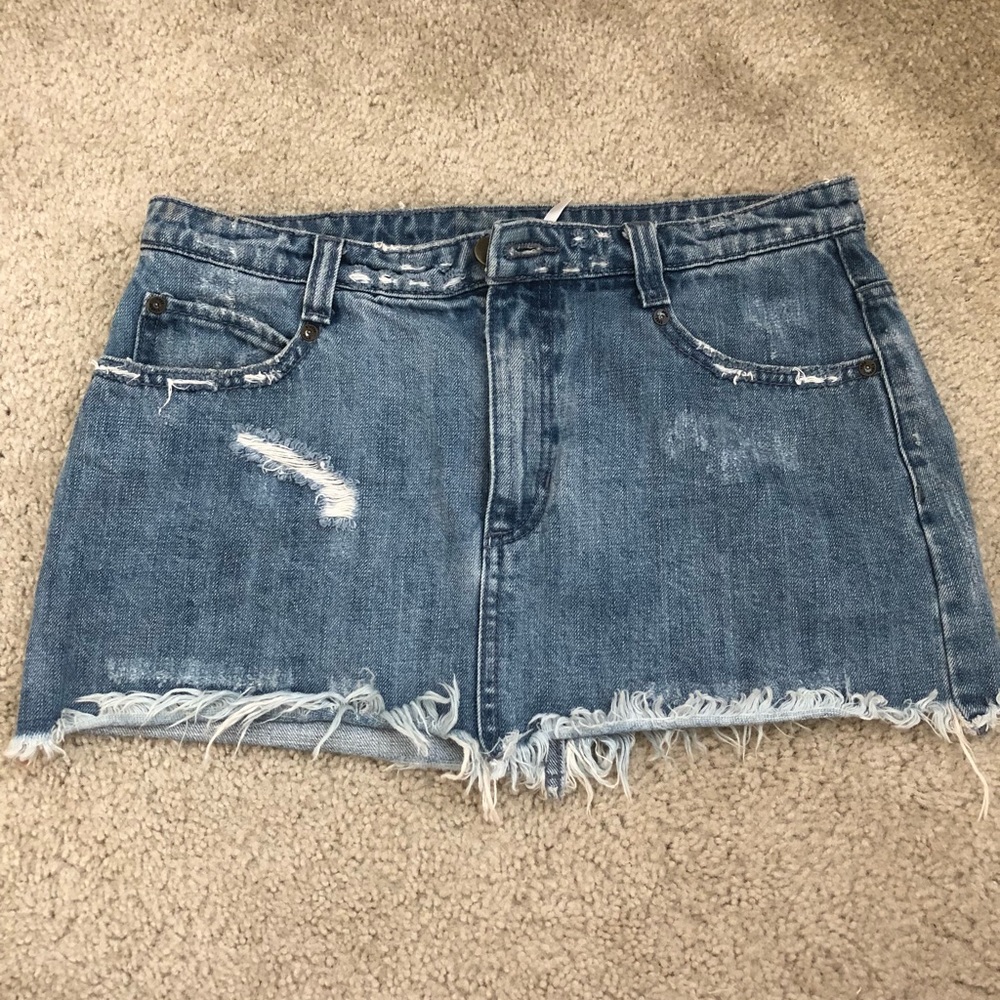 Free People Distressed denim skirt